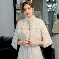 Women Faux Fur Wedding Bridal Cloak Winter Warm Evening Party Cape Bridesmaid Prom Bolero Jacket
