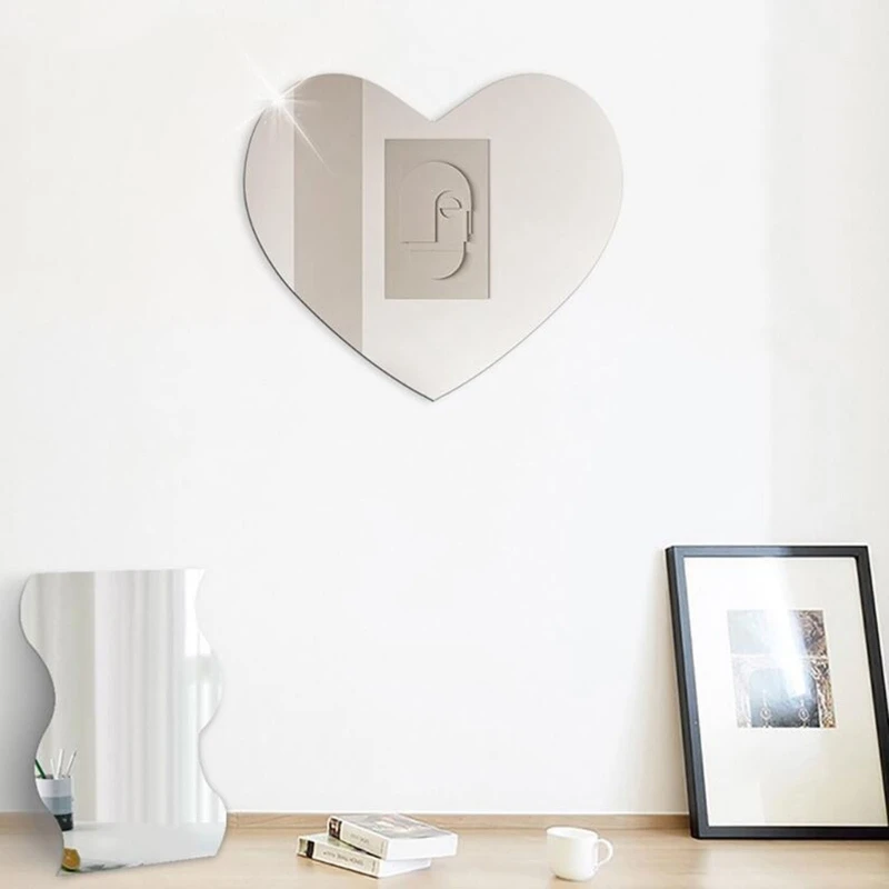 3D Heart Mirror Wall Stickers Self Adhesive Mirror Wall Decors Removable Mirror Decors DIY Wall Stickers for Bedroom