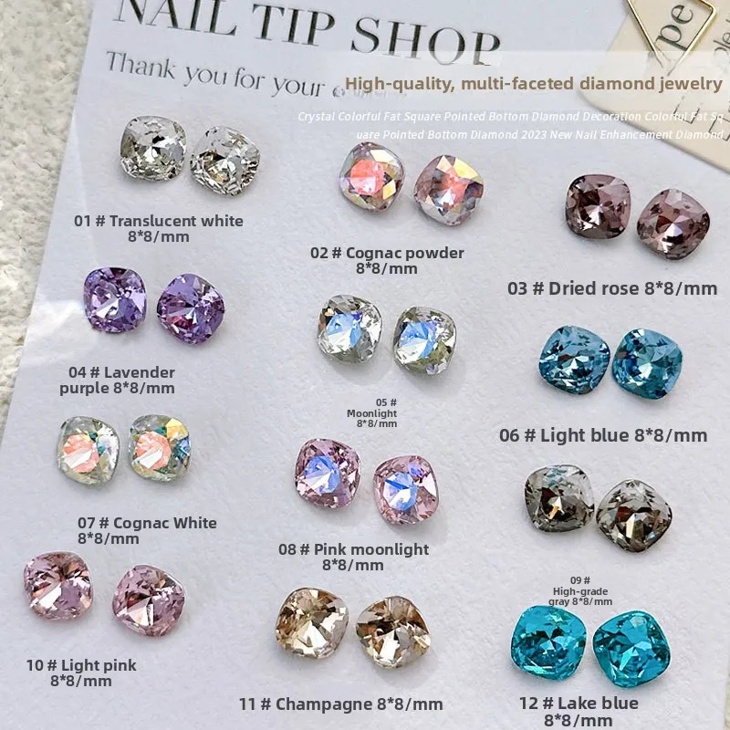 10pcs Multi-faceted Premium Cushion Pointed Nail Rhinestones Shiny 8mm Glass Crystal Large Diamond Cluster for DIY Accessories