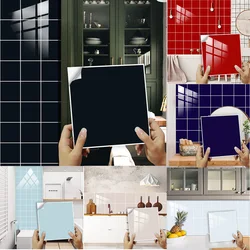 10pcs Solid Color Hard Tile Wall Stickers Home Decoration Kitchen Bathroom Floor Art Mural Waterpoof Peel & Stick PVC Wallpaper