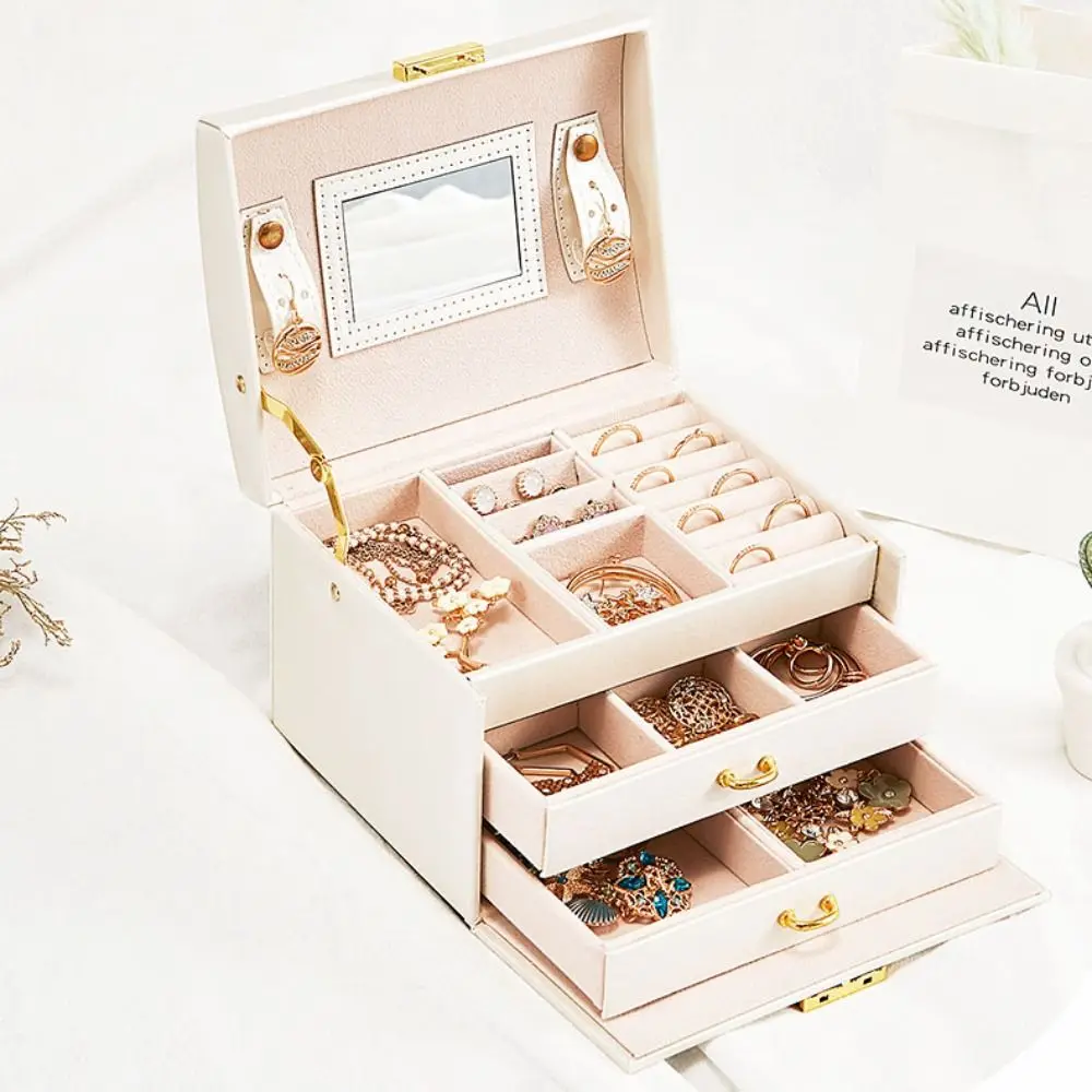 

PU Leather Jewelry Packing Bag Rings Necklace Multi-layer Jewelry Holder Large Capacity Organizer Square Jewelry Box Travel