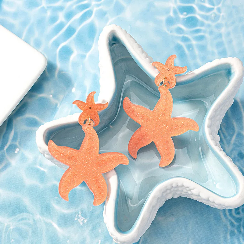 Bohemia Beach Style Resin Starfish Earrings for Women Gifts Fashion Shiny Sea Star Acrylic Designer Drop Earring Jewelry