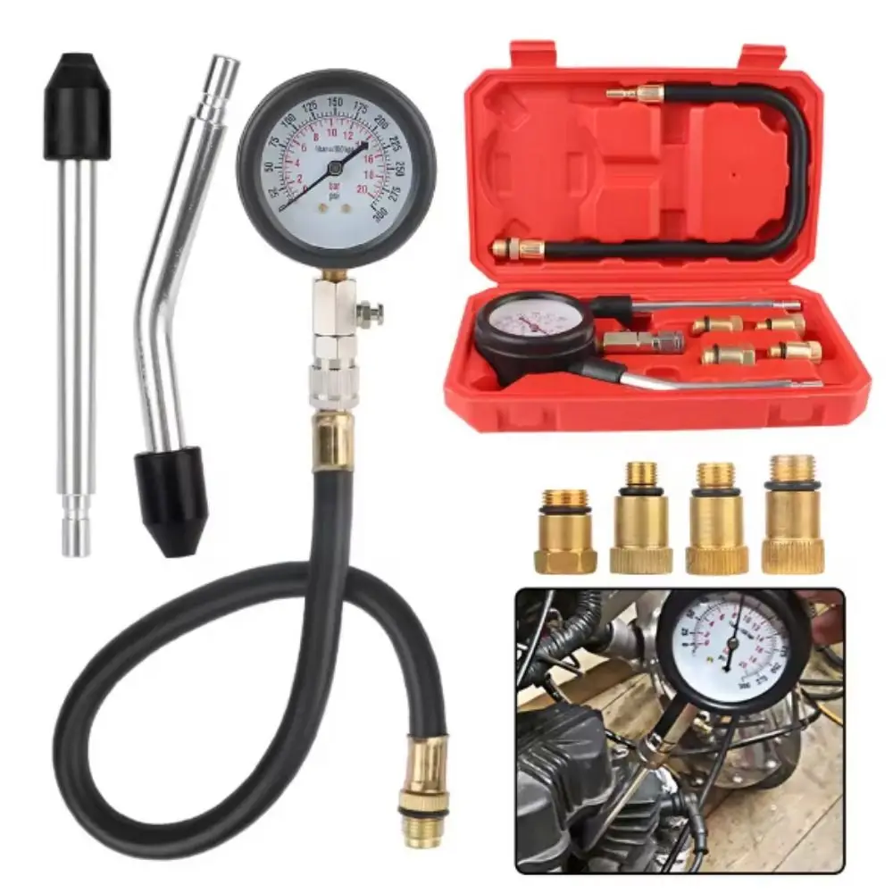 Professionelles Motorkompressionstest-Kit M10/12/14/18 Adapter 0-300 PSI Automotive Zylinder Tester Kit Manometer Tester