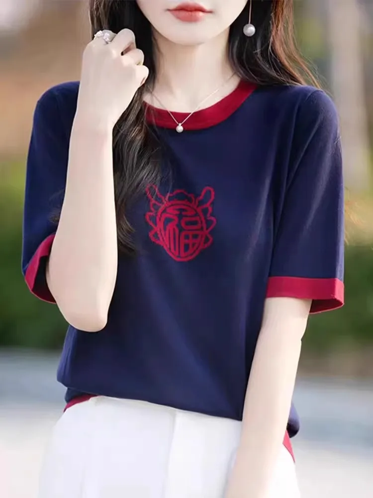 2025 جديد Faionable اللون بلو الحرير محبوك ort Sve T irt المرأة الصيف ملابس نسائية جديد Sle Ele Luy شخصية #5