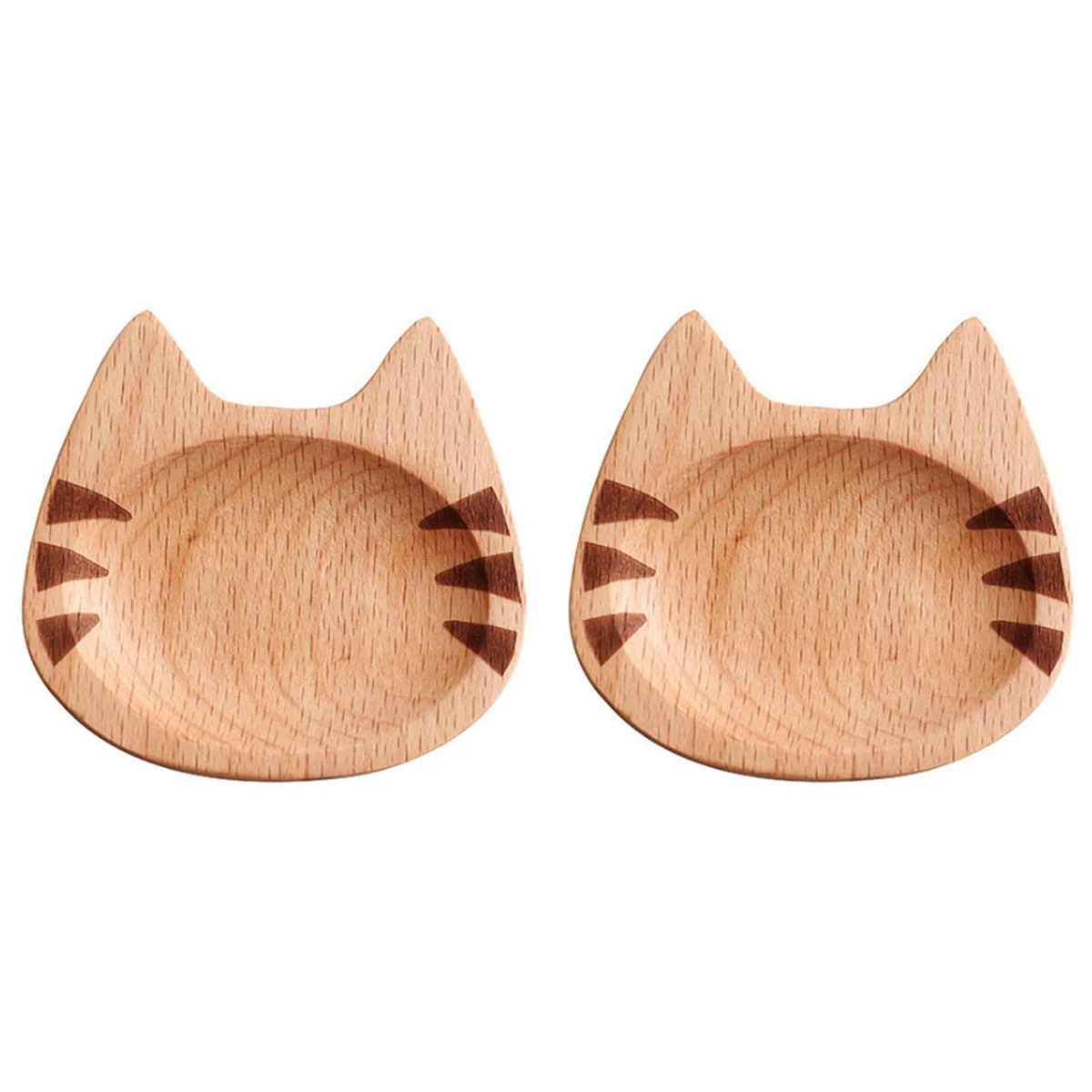 2X Mini Cat Shape Dish Japanese Style Cartoon Sauce Dish Wooden Flavoring Sushi Mustard Plate Soy Tray, A