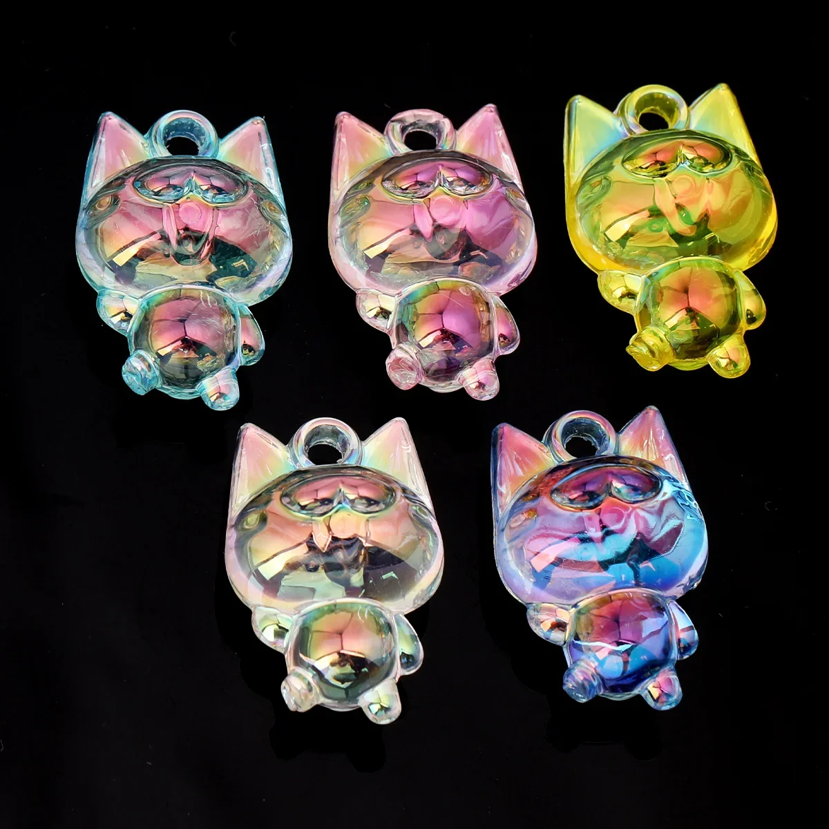 6pcs Random Color 1.9x2.9cm Transparent Cat Acrylic Beads for DIY Necklace Bracelet Jewelry Decoration Craft Supplies