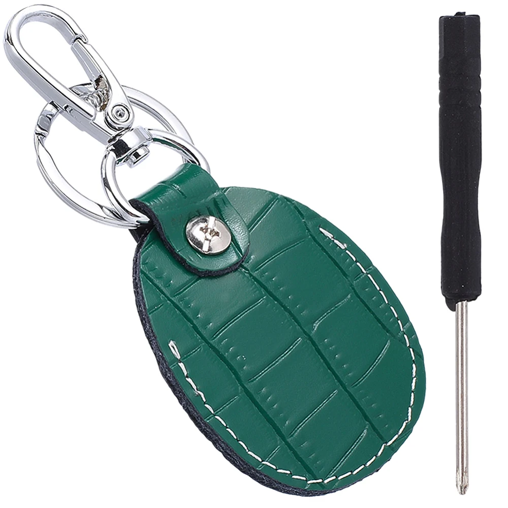 Green Genuine Leather Keychain Cover Portable Leather Key Fob Compatible Scratch-Resistant Keyring Fob Protector NFC Tag Holder