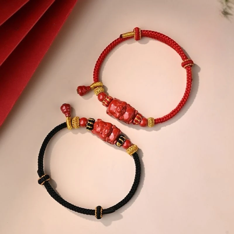 Echtes 2026 Pferdejahr Zinnabar Drei-Harmonien-Armband Glücksbringer Reichtum Handgefertigtes Gewebtes Rotes Faden-Armband Unisex Tägliches Schmuckgeschenk