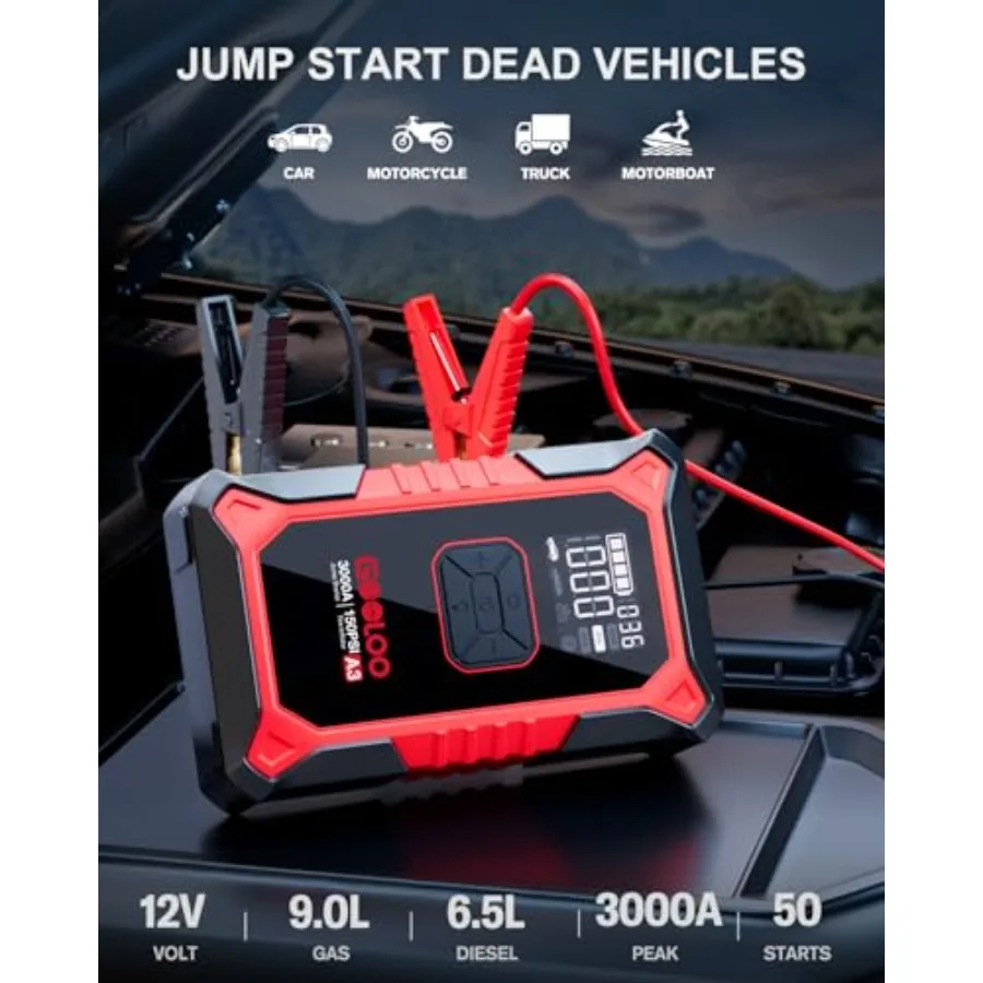 A3 Jump Starter مع ضاغط الهواء ومنفضة الهواء المضغوط F1 لبطارية السيارة في حالات الطوارئ تعزز تضخم الإطارات وإعادة الغبار