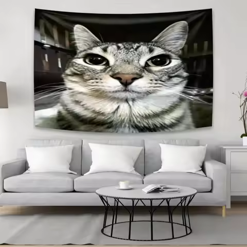 Funny Cat Meme Tapestry Kawaii Wall Hanging, Bedroom Dorm Home Decor Wall Cloth, Ideal Festival Gift