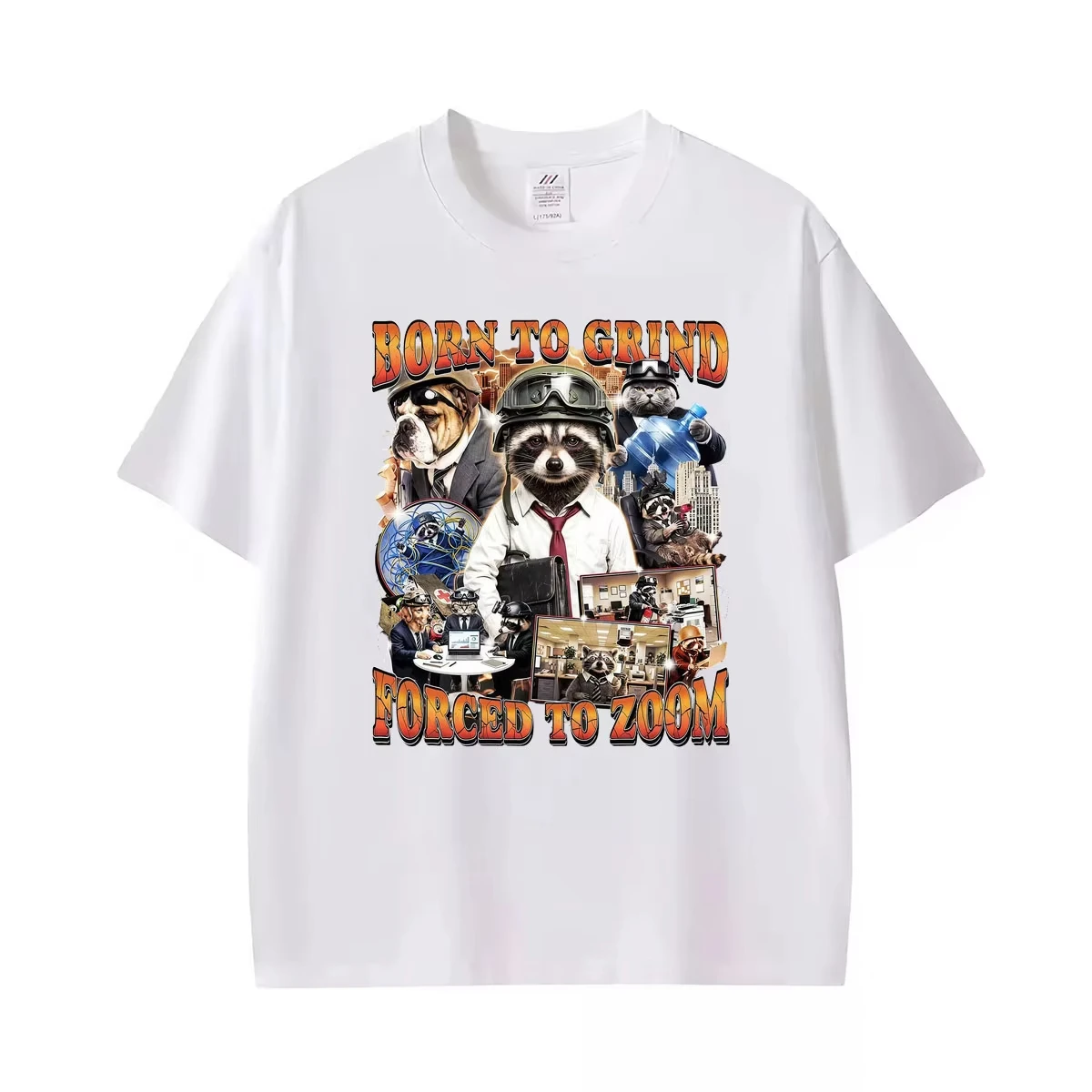 Born To Grind Forced To Zoom Funny Raccoon Meme Graphic T Shirts Men Women Fashion Humor Retro T Shirt Summer Tops Loose T-shirt