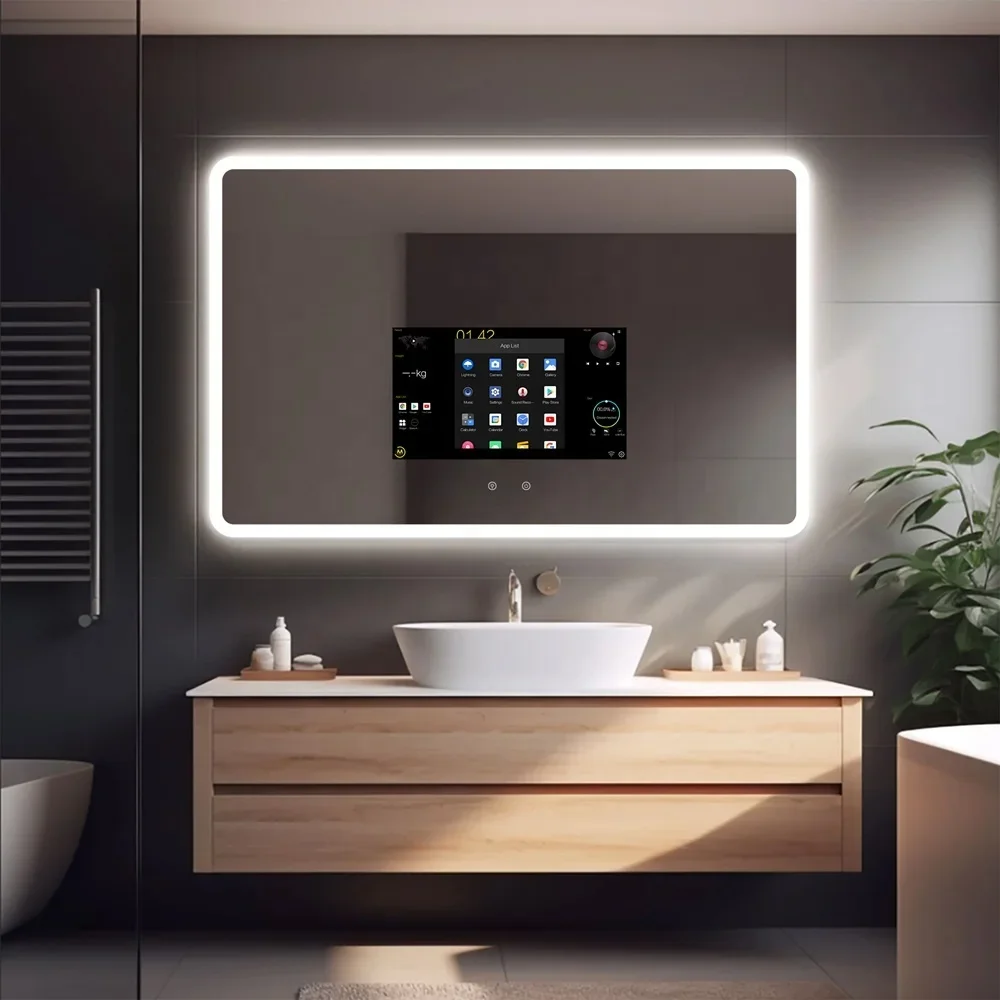 Hot Sales Modern Rectangle LED Mirror Full Function Android Smart Magic Bathroom TV Wall Mounted for Bathroom