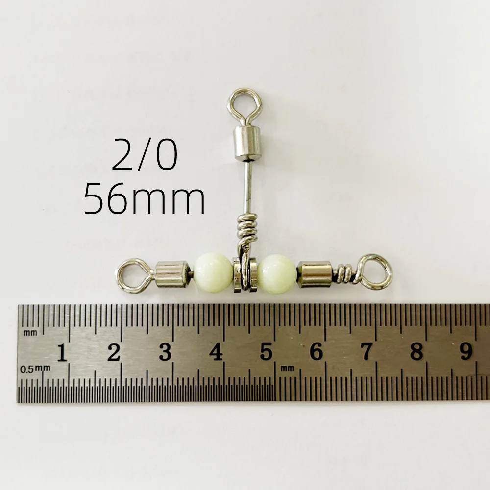 Meer Angeln Stecker Angeln Wirbel 3-Wege Rollwirbel Edelstahl Leuchtende Perle Angelschnur Verbindungsring Stärken – Detail 6