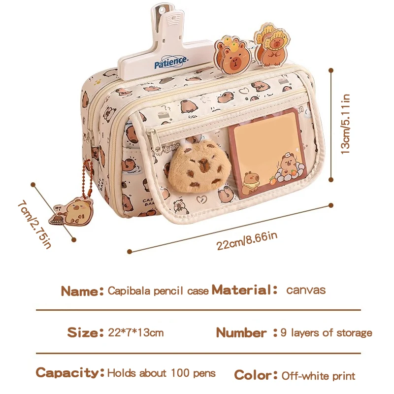 4-Piece Cute Capybara Pencil Case Set, Large Capacity, Multi-Layer, Canvas Bag, Multifunctional Stationery Storage Box, Suitable