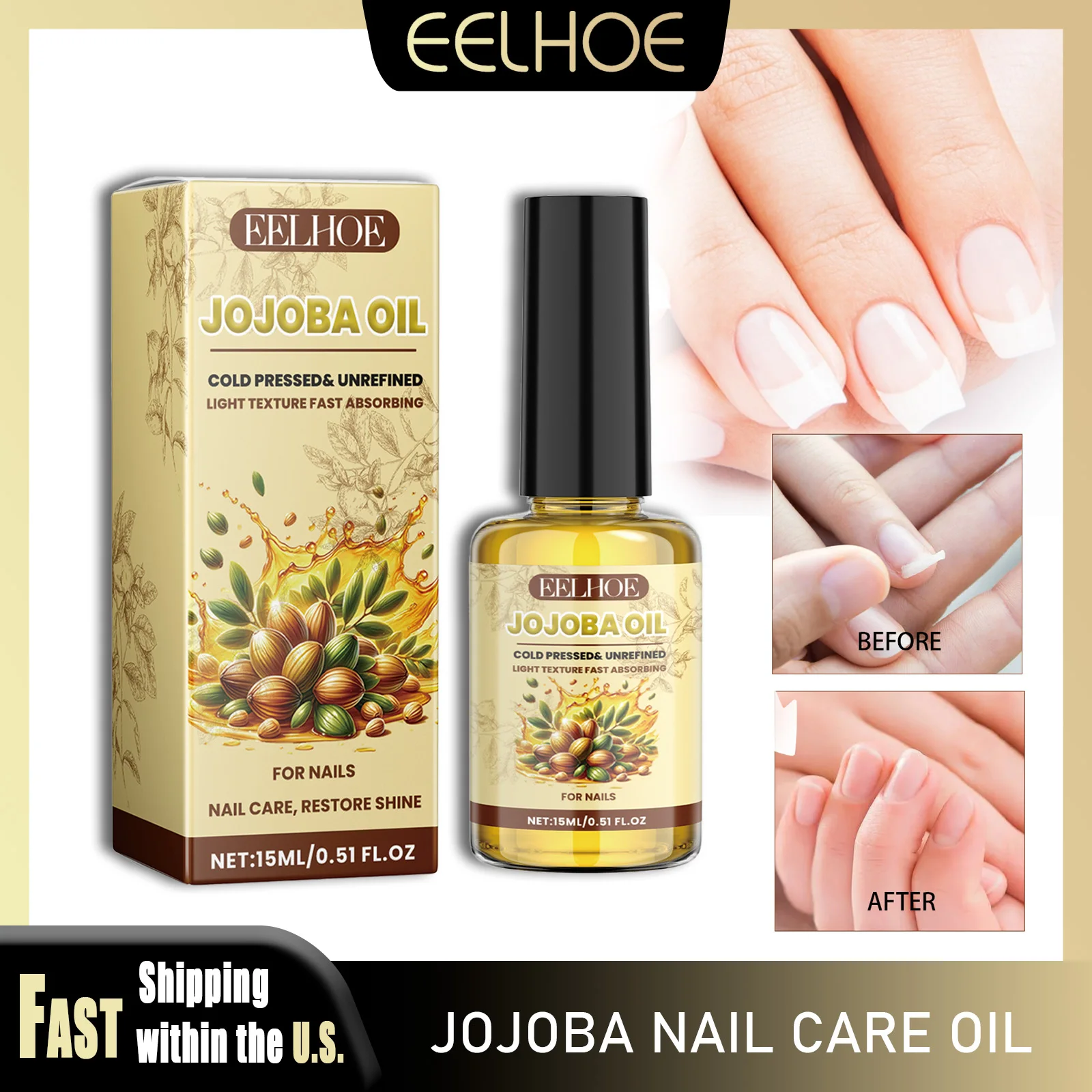 

EELHOE 15ml Jojoba Nail Oil Strengthen Cuticle Moisturizing Anti Dryness Cracking Nourishing Repair Damaged Nail Manicure Care