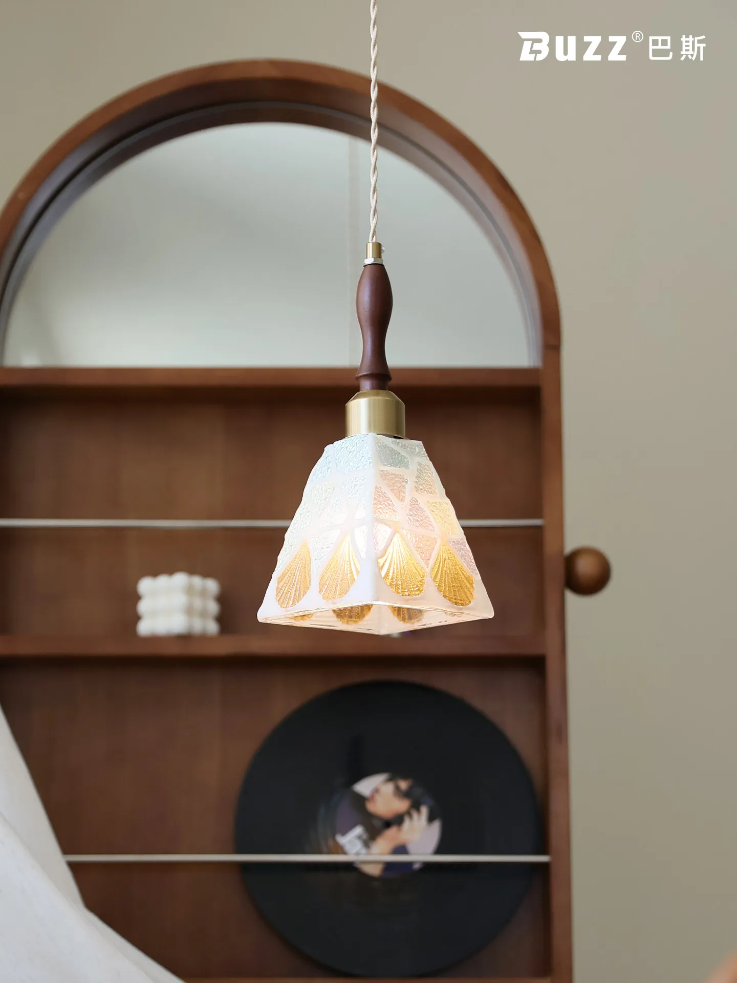 Baroque style bedside pendant light medieval cream style colored glass bedroom entrance decoration hanging line light
