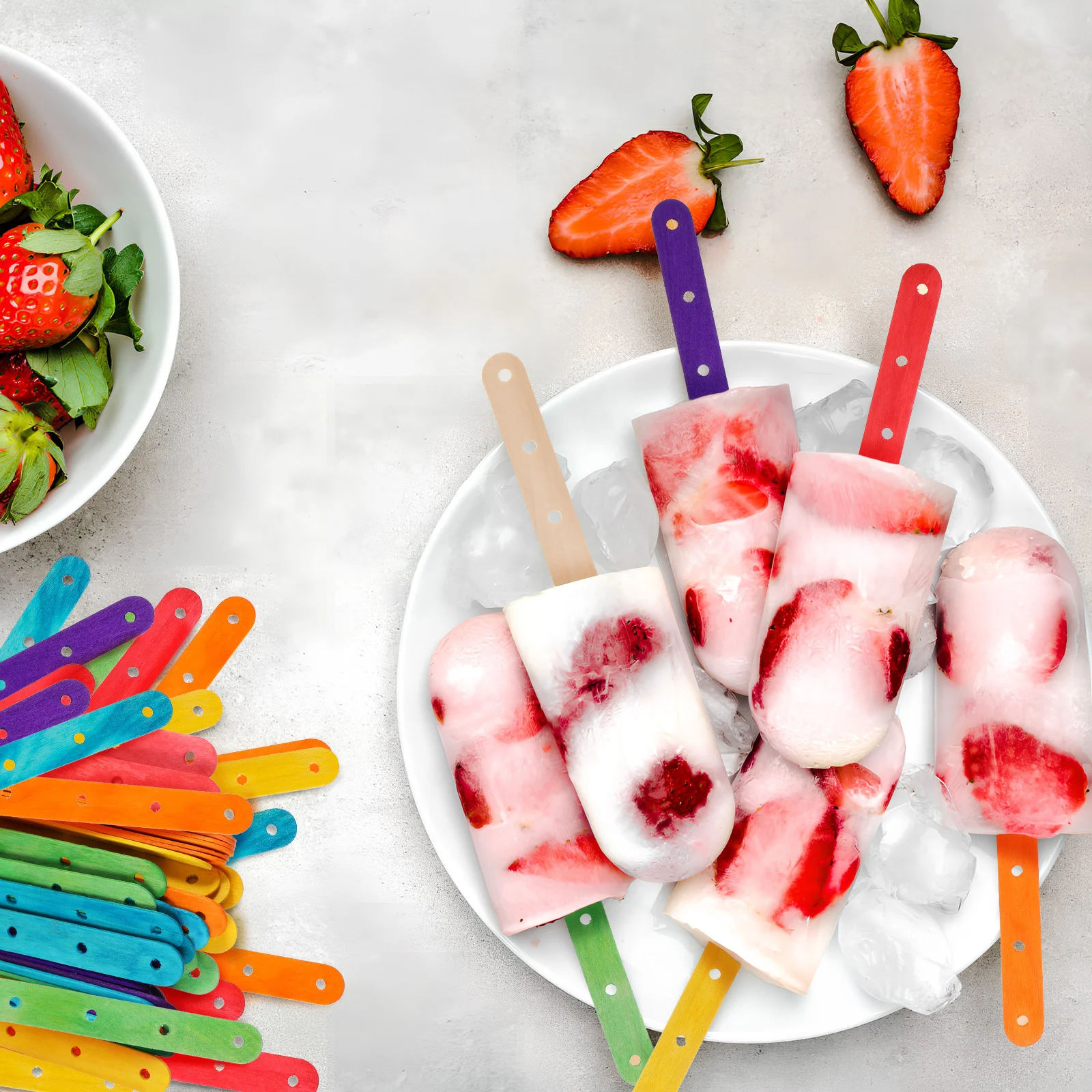 

200 pcs Colored Popsicle Sticks Craft Wood Unfinished Flat Stems Holes Diy Scrapbooking Home Decor Models Classroom Supplies