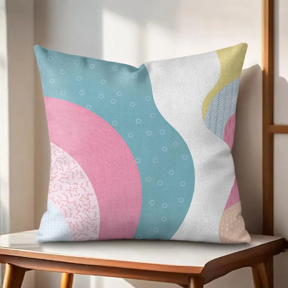 Colorful Geometric Pattern Cushion Cover Soft Short Plush Pillow Cover Smooth Cozy Texture Aesthetic Cushion Case Home Decor