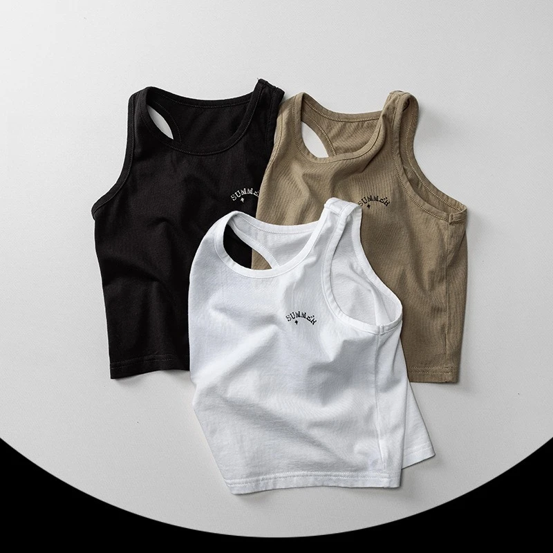 

Childrens Summer Tank Top 2025 New Casual Daily Lightweight Cotton Sleeveless Solid Color Breathable Vest for 2-6Y Kids