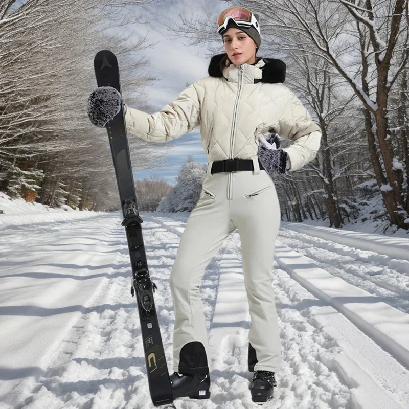 

New Outdoor Sports Women's Ski Suit Windproof Waterproof Warm Breathable Slim Fit Hooded Snow Suit One Piece Snowboard Skiwear