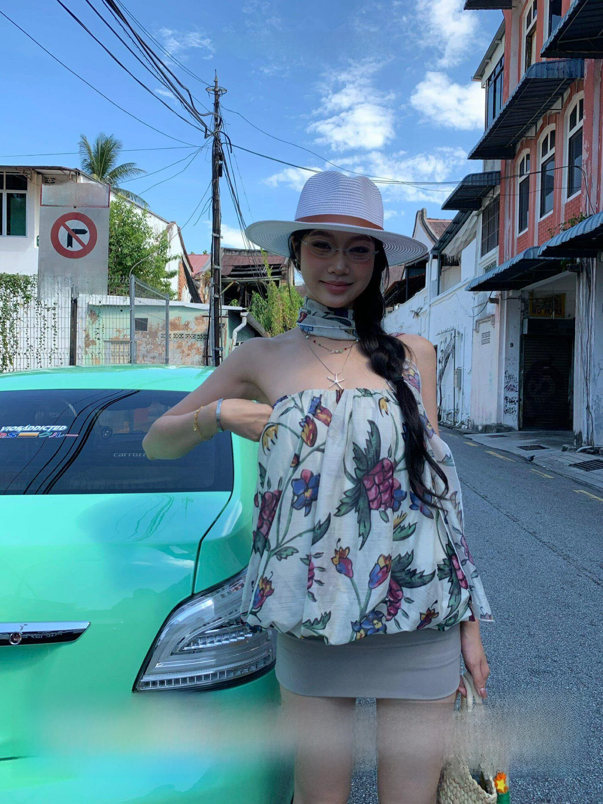 

Женский свободный топ-труба Fortunee Spring Summer с принтом обезьян, из шифона, с пышными рукавами, с цветочным узором, короткий, с шарфом