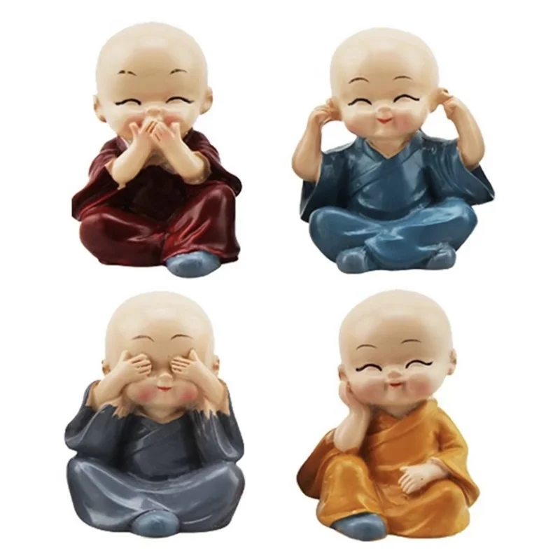 4 Pcs Of 1 Set Baby Buddha Statue Kung Fu Monk Statue Car Accessories