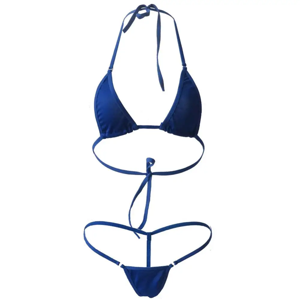 Bikini con correa para el cuello para mujer, traje de baño ajustable con tirantes divididos, conjunto de Mini sujetador Halter, conjunto de Bikini con Tanga, traje de baño