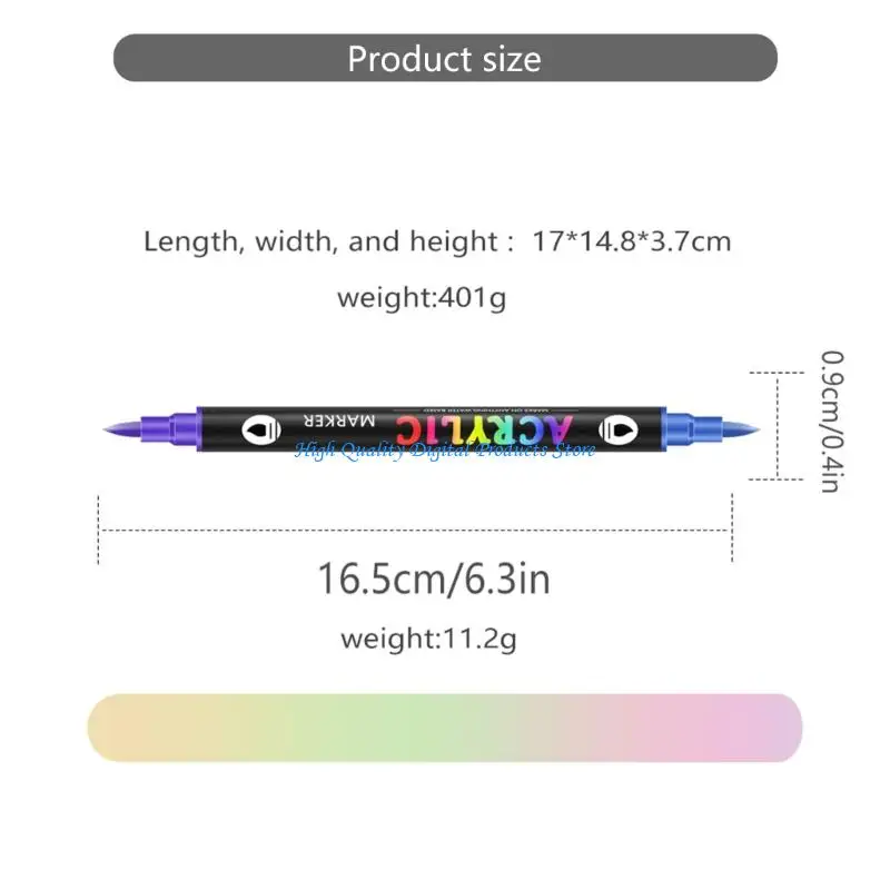 U2JE 12pcs مزدوجة نهاية الاكريليك الطلاء قلم فرشاة نصيحة 24 علامة الأكريليك لطلاء على نبات خشبي الزجاج الخزفي