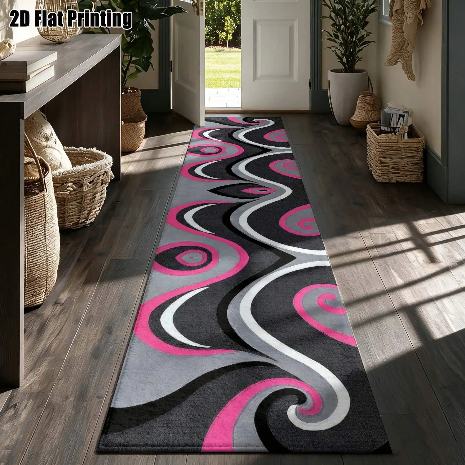 1Pc 2D Printed Long Strip Runner Carpet: Nordic Spiral Pattern, Suitable for Instagram Decor, Minimalist & Geometric Styles, Home Use, Multiple Sizes, Machine Washable, Ideal for Entryway, Living Room, Bedroom, Hallway