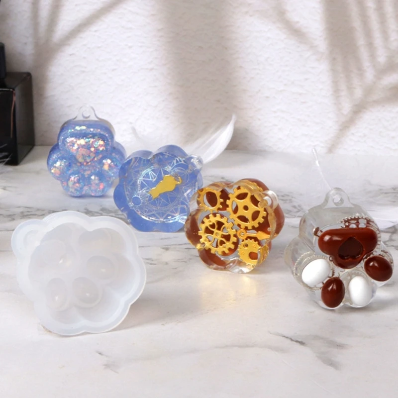 لتقوم بها بنفسك القط باو المفاتيح قالب من السيليكون مع ثقب المفاتيح قلادة Charms الايبوكسي قالب الصب مجوهرات على ظهره حلية معلقة