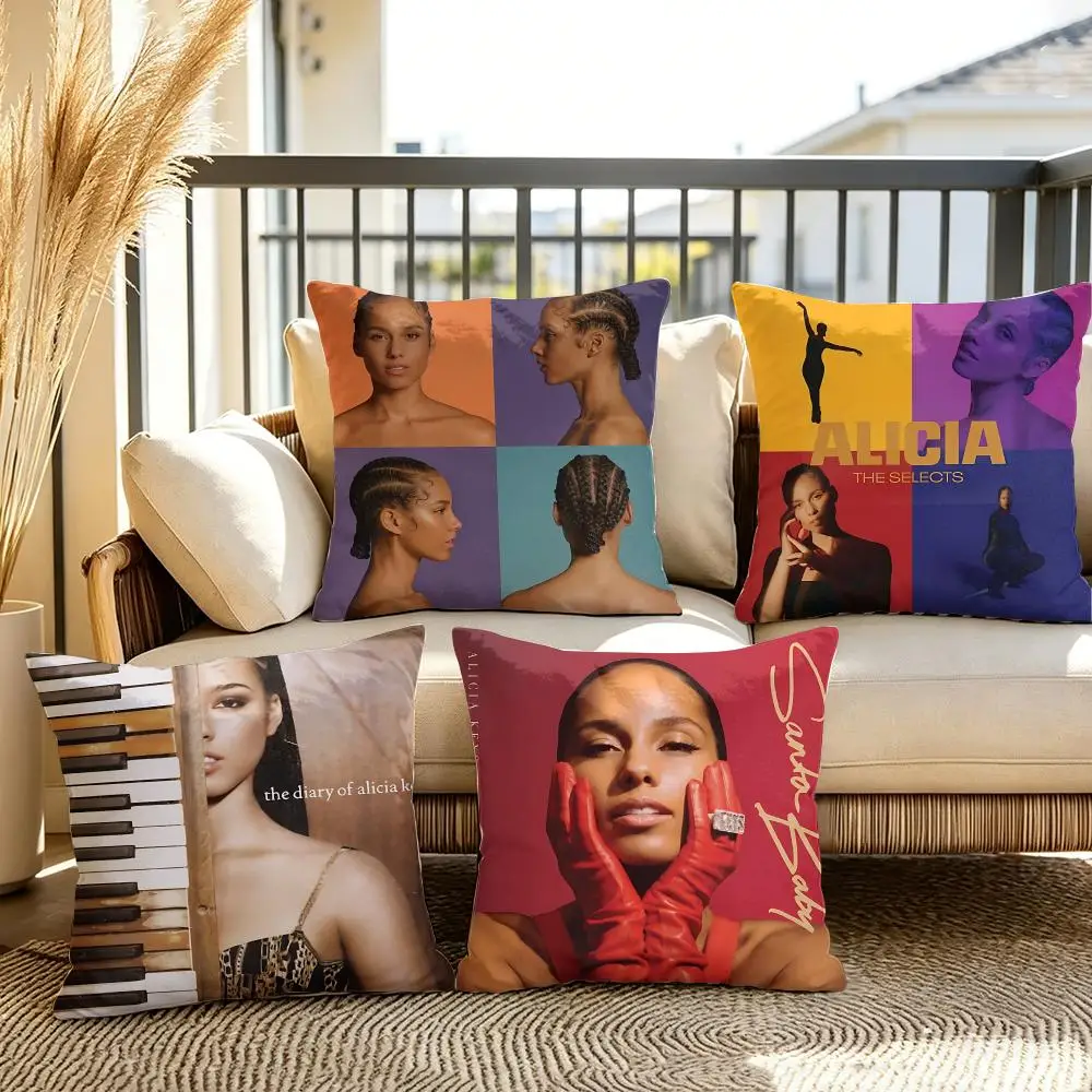 A-Alicia Keys Singer Cushion Cover Soft Plush Throw Pillow Cover Double-Sided Decorative Cushion Case Sofa Bedroom Home Decor