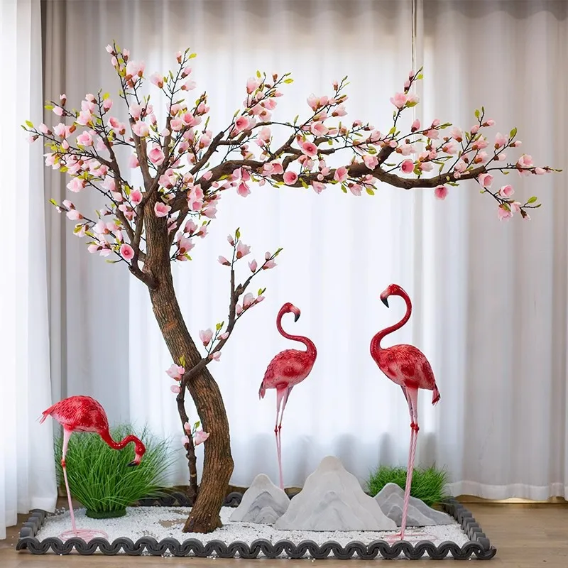 Simulated magnolia fake flower tree green plant large indoor landscaping shopping mall window decoration scene layout