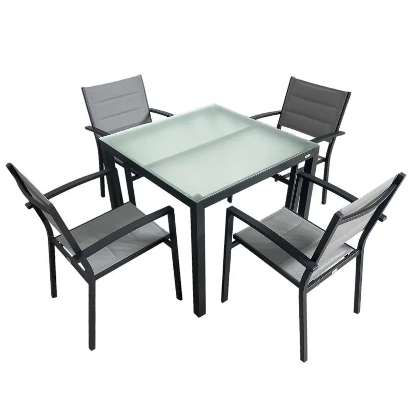 Miroytengo set outdoor furniture Pack table 90cm + 4 chairs Mallorca gray anthracite