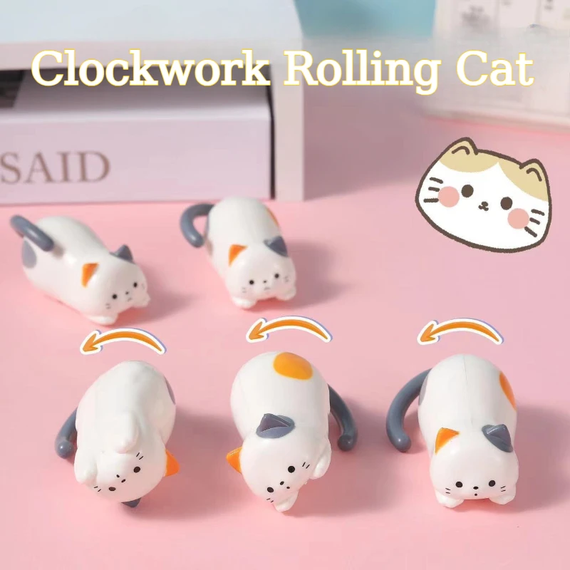 Innovative Clockwork Cat Miniatures for Stress Relief Entertainment Clockwork Rolling Kitten Toy for Endless Fun and Relaxation