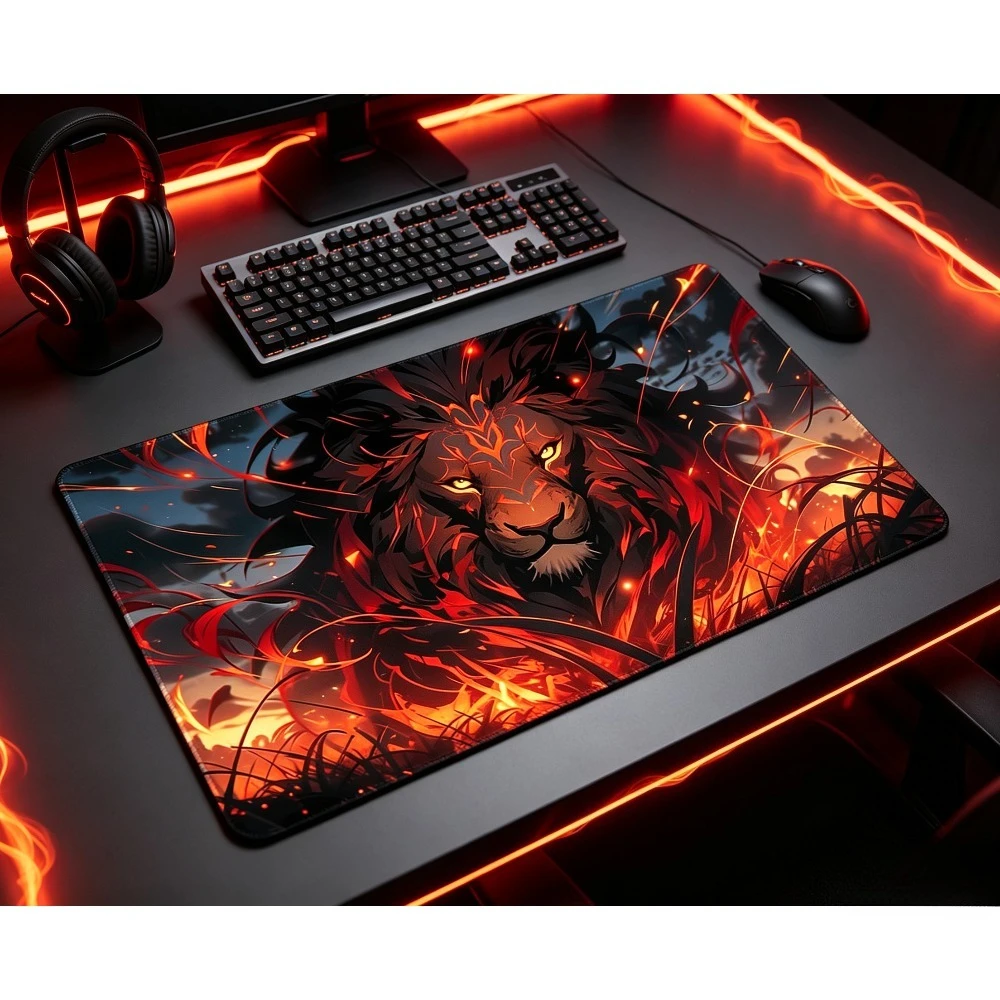 Fantasy Fire Lion Pattern Card Games Playmat Durable Office Deskpad Parties Gathering Card GameMat Compute PC Gaming MousePad