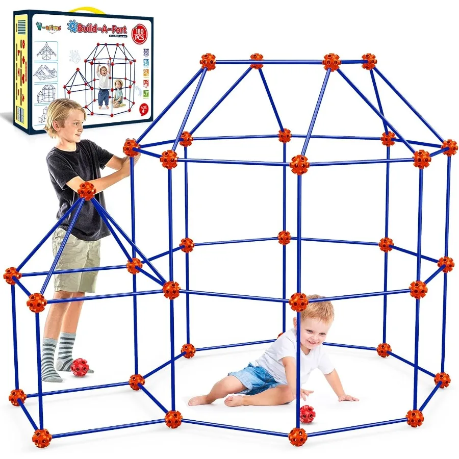 V-Opitos 180 Pack Kits de construction de fous pour l'âge 4 5 6 7 8 + ans jouets de construction créatifs pour bricolage châteaux Tunnels tente de jeu