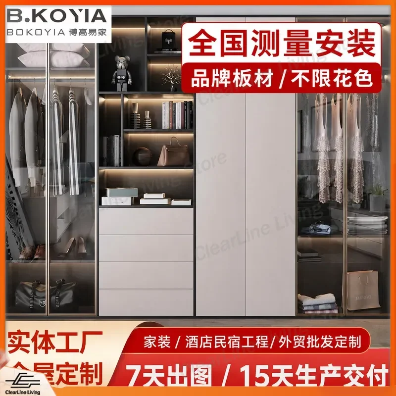 for Solid Wood Wardrobe Bedroom Storage Coat Cabinet Whole House Custom Source Factory Wardrobe with Vanity Table Cabinet