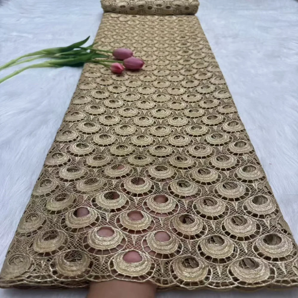 

Hot Selling African Cord Guipure Lace High Quality Gold French Lace Embroidered Fabric For Wedding Women
