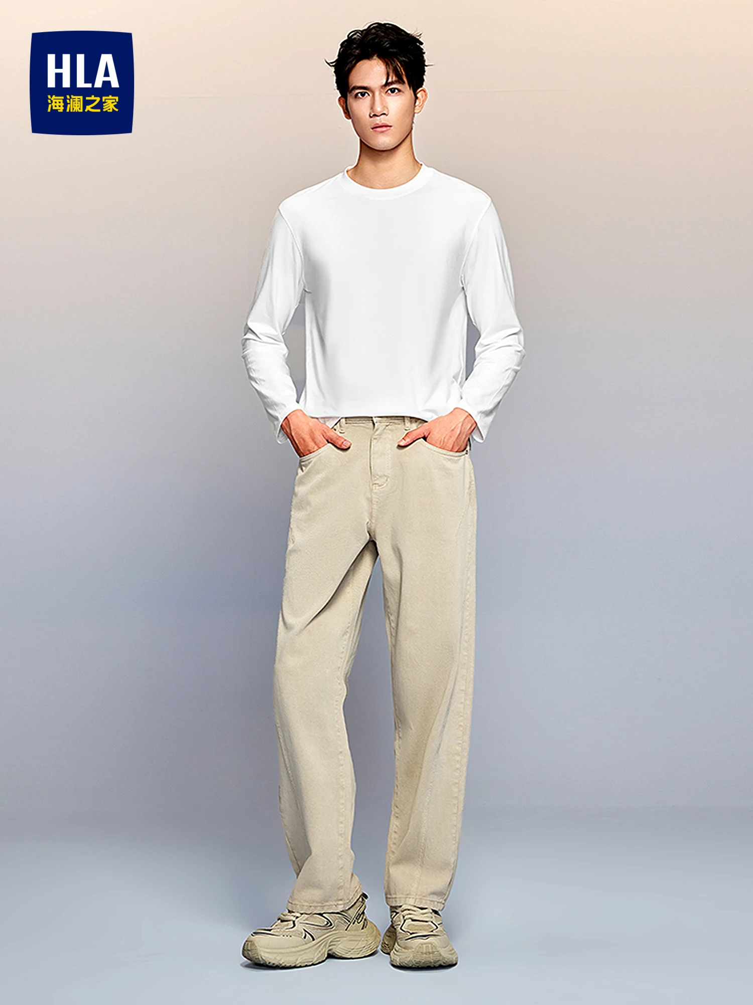 Comfortable Long Sleeve round Neck T-Shirt Men's Pure Color Knitted Cotton Blend Resilient Youthful Style Autumn New Arrival