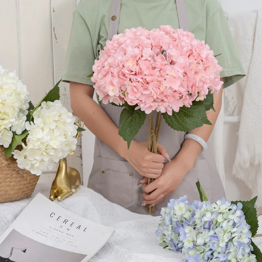 

High Quality Artificial Flowers Silk Fake Hydrangea Vase for Home Indoor Furnishings Outdoor Garden Decor Wedding Party Supplies