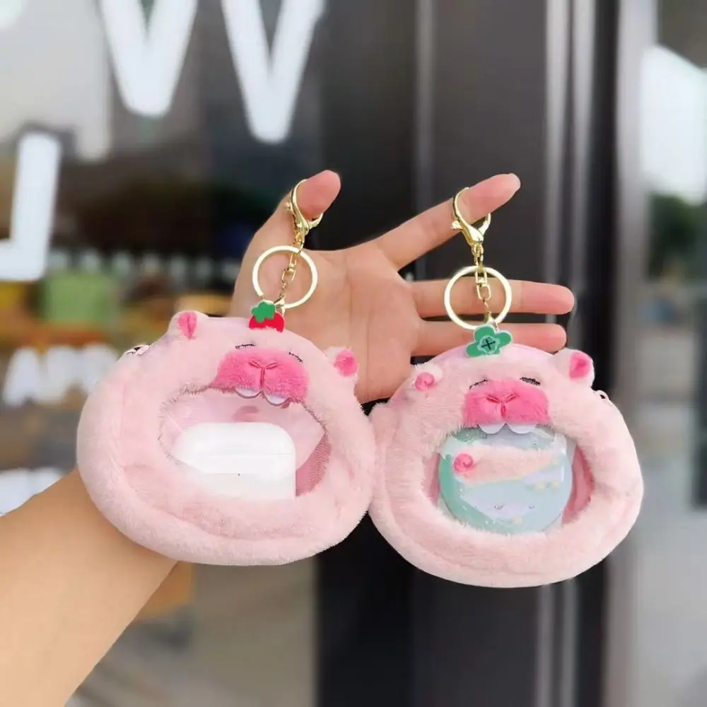 Animal Key Ring Plush Capybara Zero Wallet Pink Soft Capybara Plush Purse Cartoon Creative Transparent Badge Bag Women