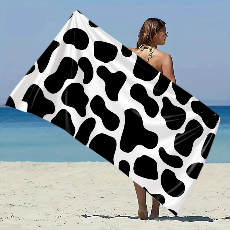 

Cow Design Beach Towel Elastic Great for Beach, Pool, Travel Party Easter Swimming QuickDry Fiber Lightweight Fabric Easy Fold