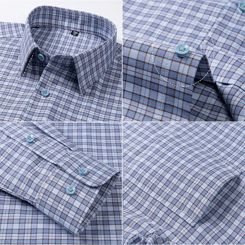 100% Cotton Short Sleeved Striped Plaid Shirts for Men Oxford Slim Fit Formal Comfortable Office Casual Elegants Checked Blouses