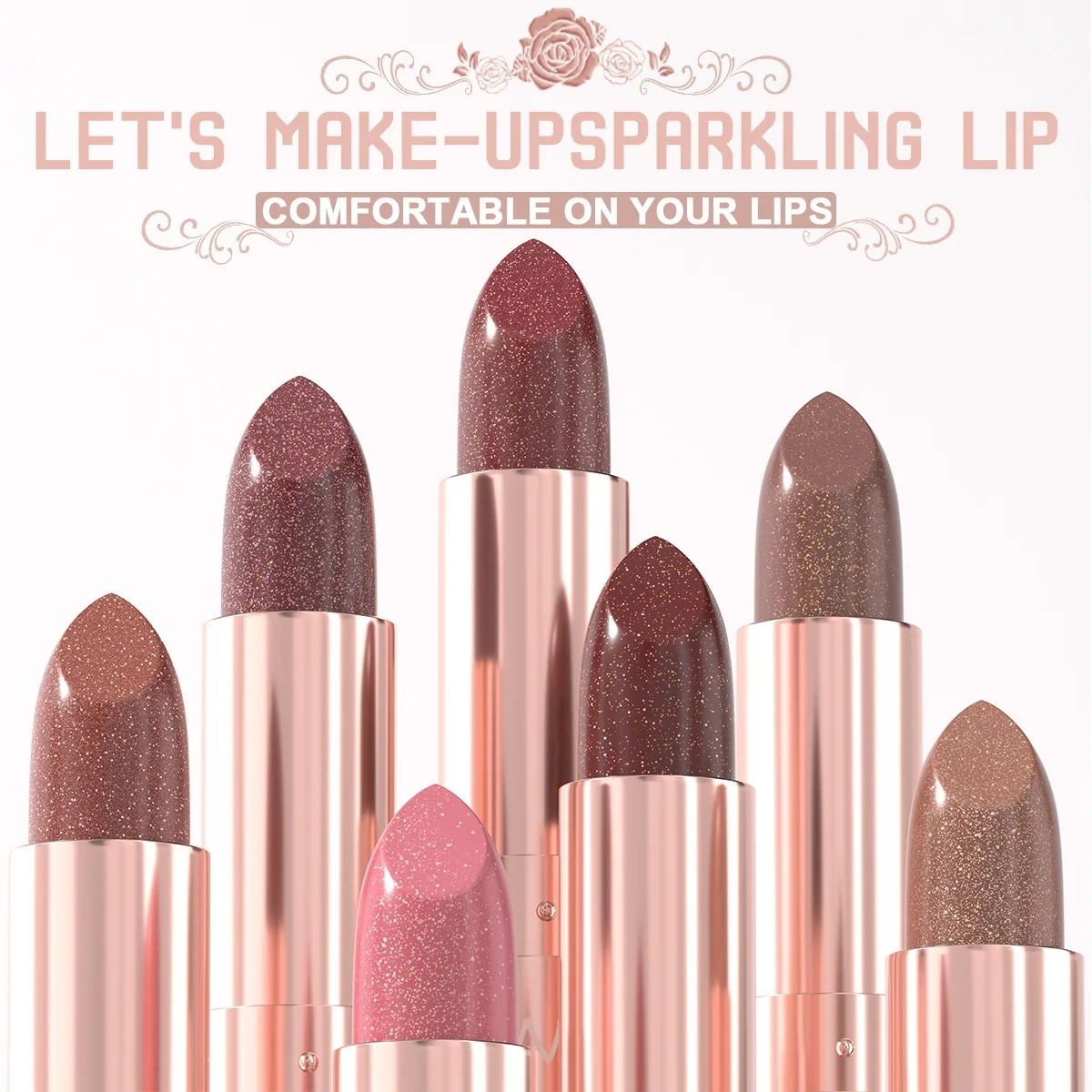 7 Colors Gold Sparkle Metallic Lipstick, Pearl Shimmer Glitter Lip Makeup, High Pigment Velvet Matte Long Lasting Lipstick Sda0e6b4992824e7f861d0b432a189e2br