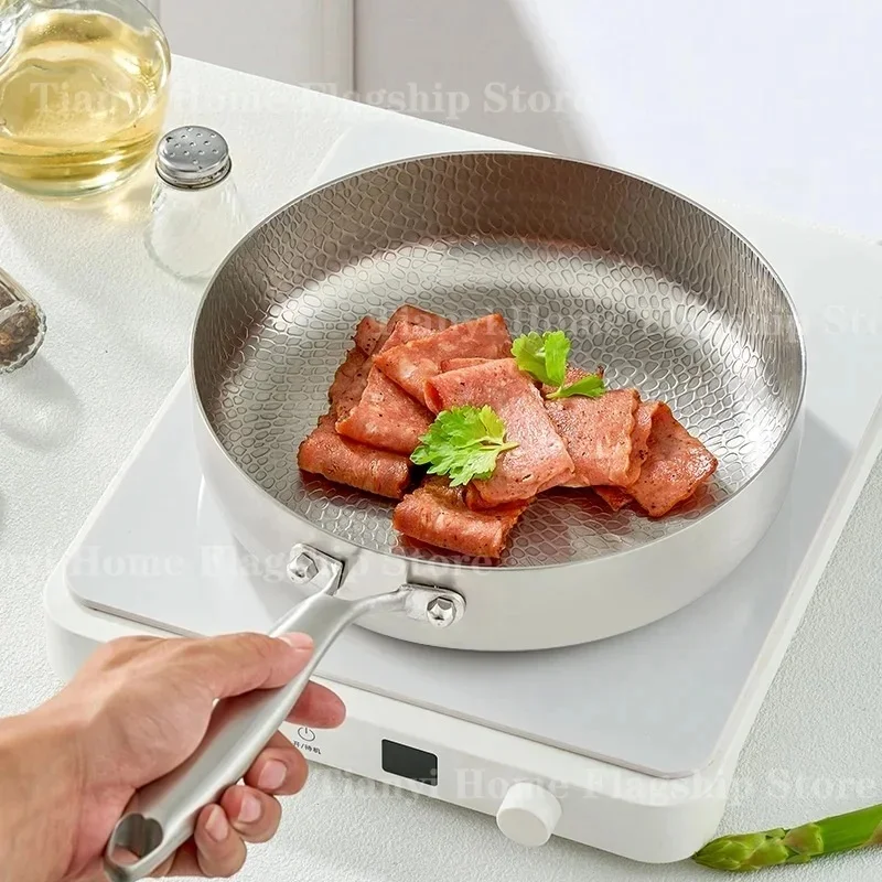 20/24/28cm Titanium Stainless Steel Nonstick Frying Pan Multi-size Skillet for Eggs Steak Kitchen Cookware