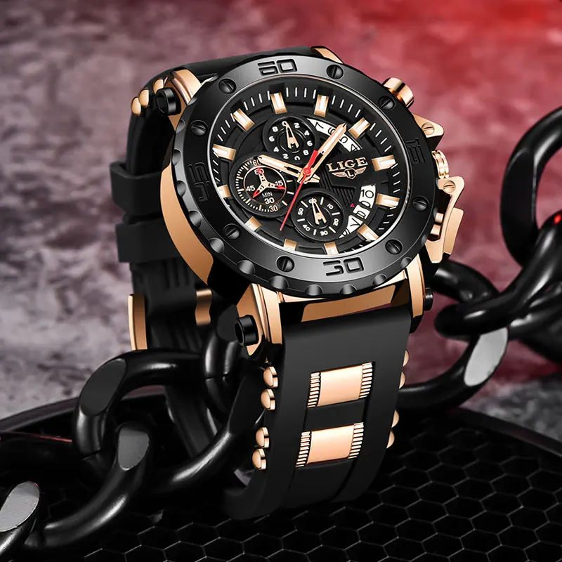 Reloj LIGE 2025 para hombre, marca superior, reloj de cuarzo militar a la moda de lujo, reloj de cuarzo para hombre, cronógrafo deportivo resistente al agua con gel de sílice, reloj Masculino