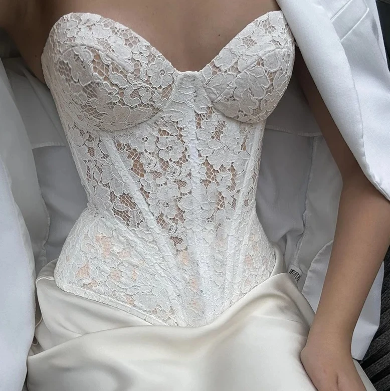 

Женский кружевной корсетный бюстгальтер с завышенной талией, роскошный лиф для свадьбы, бюстье без бретелек на шнуровке, топы-трубы
