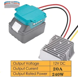 Adaptador convertidor reductor para batería de iones de litio Makita, regulador de voltaje automático Buck Boost, DC 18V a DC 12V, 20A, 240W