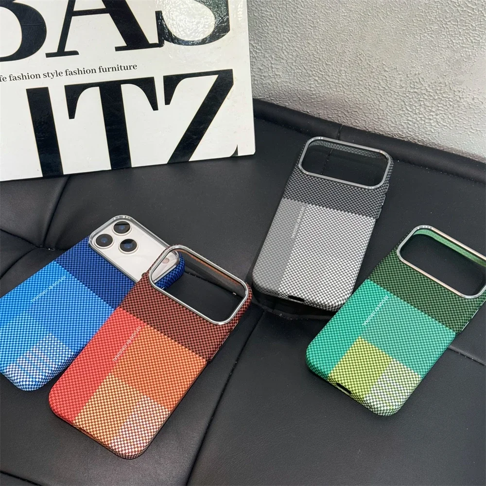 

Деловой тонкий магнитный чехол из углеродного волокна с кевларовым узором для iPhone 17 Pro Max 16 15 14, противоударный защитный чехол с беспроводной зарядкой