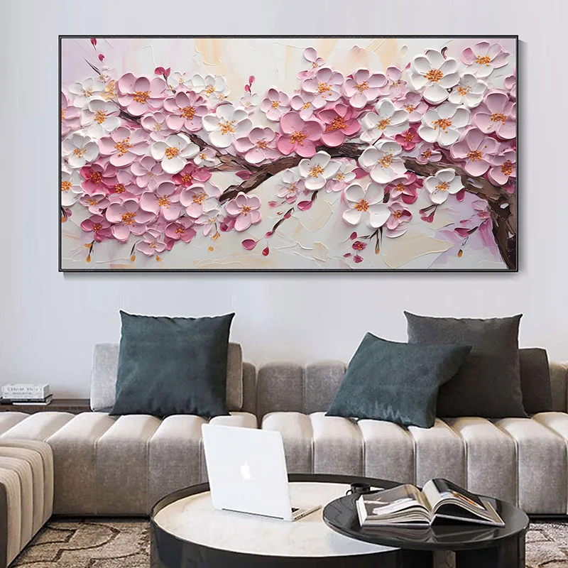 Cherry Blossom Branch Painting Poster Floral Impasto Abstract Tree Canvas Print Landscape Modern Wall Art Room Decor Cuadros